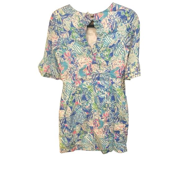 Lilly Pulitzer Fiesta Stretch Dress Coastal Blue Lion Around Size 2 EUC - Picture 4 of 8